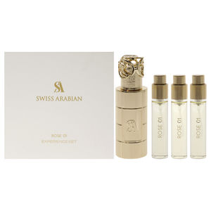 Rose 01 by Swiss Arabian 4 Pc Mini Gift Set 3 x 10ml Perfume Spray, 1 Metal Case